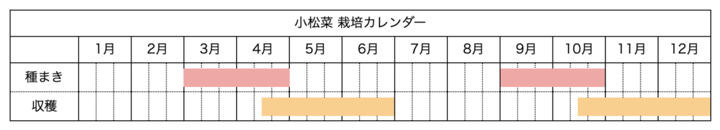 小松菜（コマツナ）の栽培カレンダー